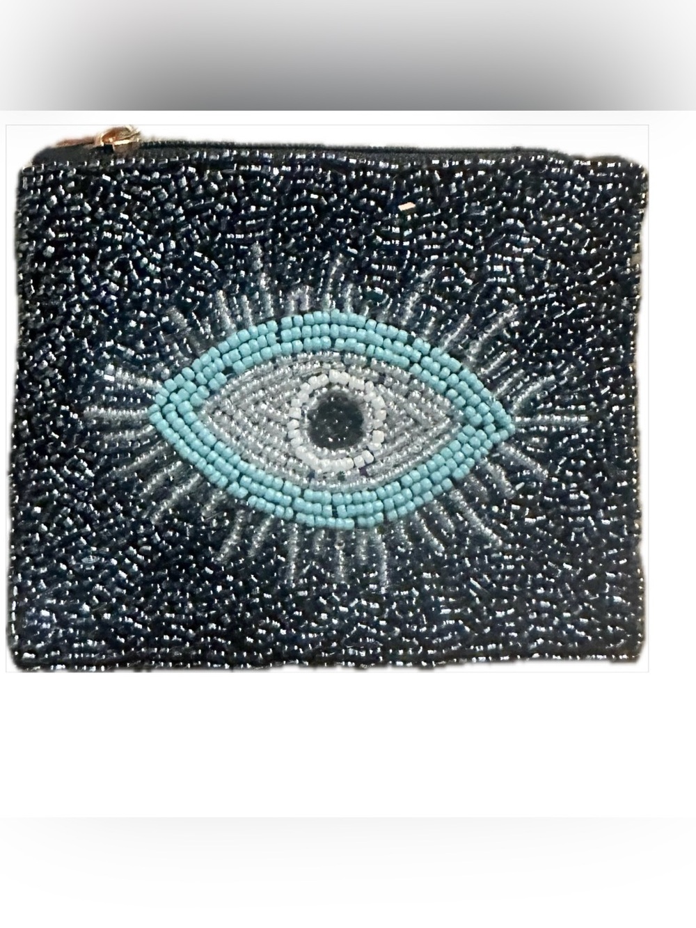 Beaded Evil Eye Clutch in Black and Turquoise